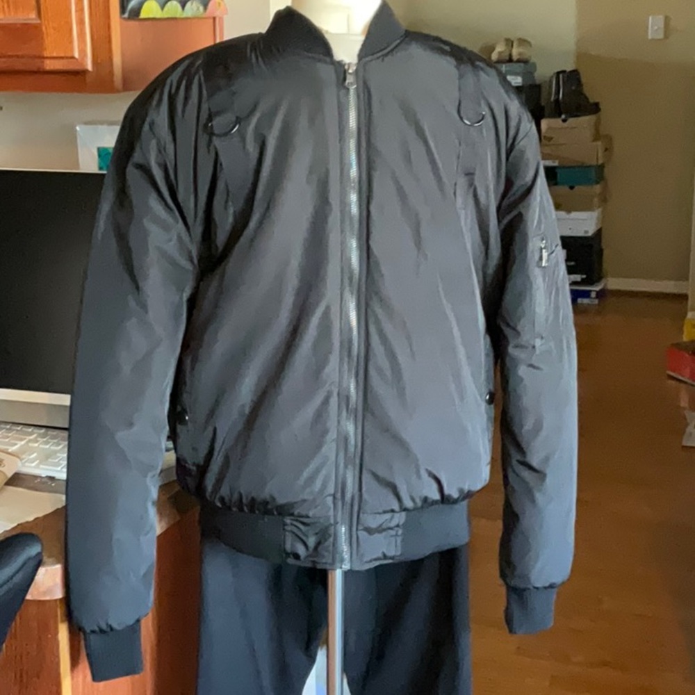 I5 Apparel Black Bomber Jacket with Embroidered Flag on the Back Size S, NWT